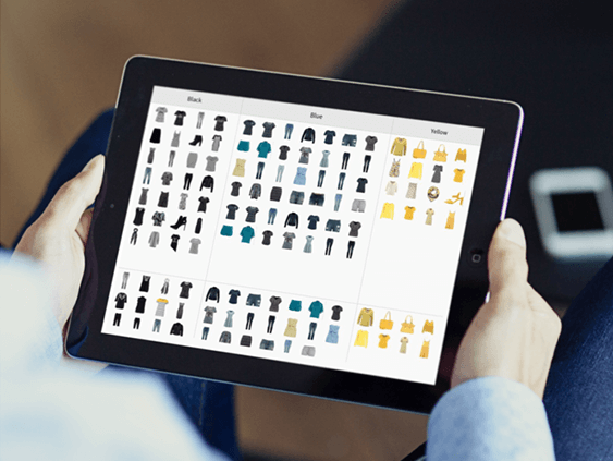 Visual Merchandising Software SampleRoom example of it organising your imagery by colour and product automatically